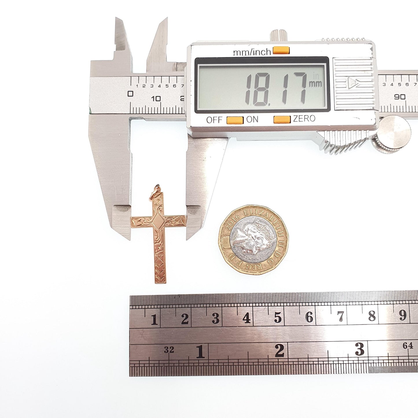 Antique 9ct 9k Rose Gold Crucifix Necklace Cross Pendant Engraved Solid 375 9kt Vintage Womens Mens Jewellery Jewelry