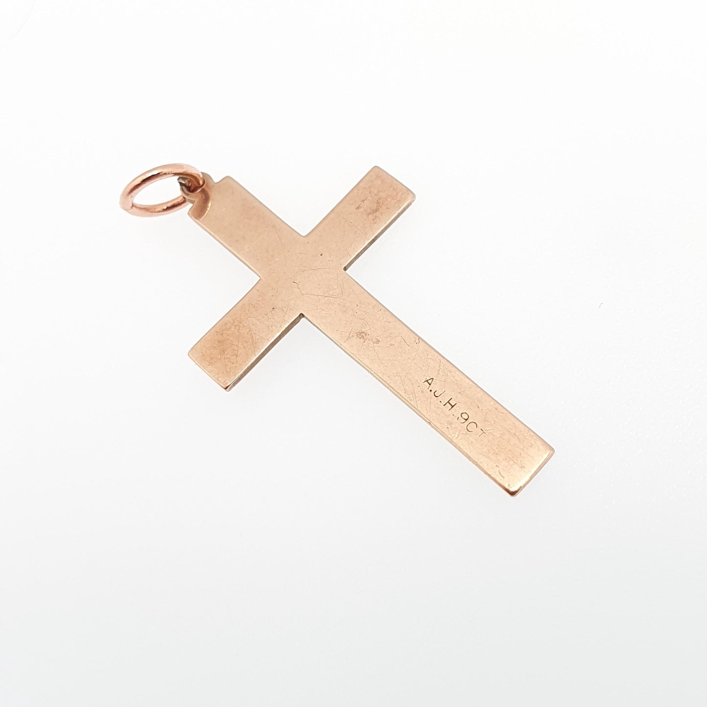 Antique 9ct 9k Rose Gold Crucifix Necklace Cross Pendant Engraved Solid 375 9kt Vintage Womens Mens Jewellery Jewelry
