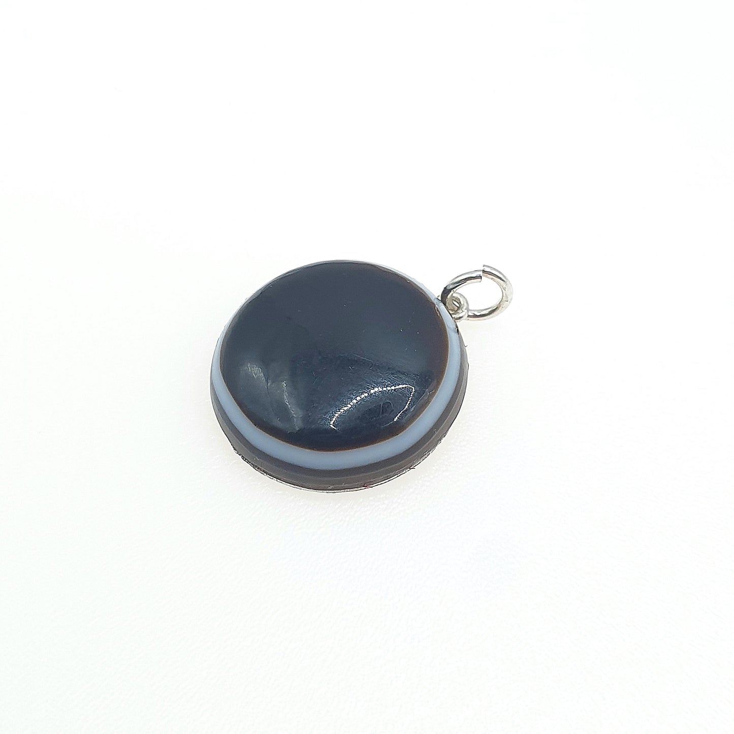 Antique Victorian Bullseye Agate Solid Silver Pendant Necklace Womens Jewellery Jewelry Quartz Gemstone