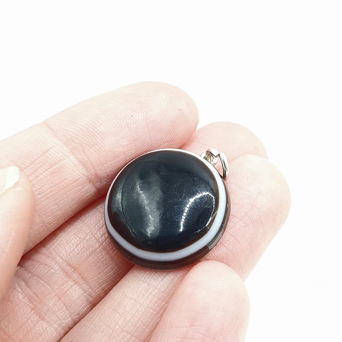Antique Victorian Bullseye Agate Solid Silver Pendant Necklace Womens Jewellery Jewelry Quartz Gemstone