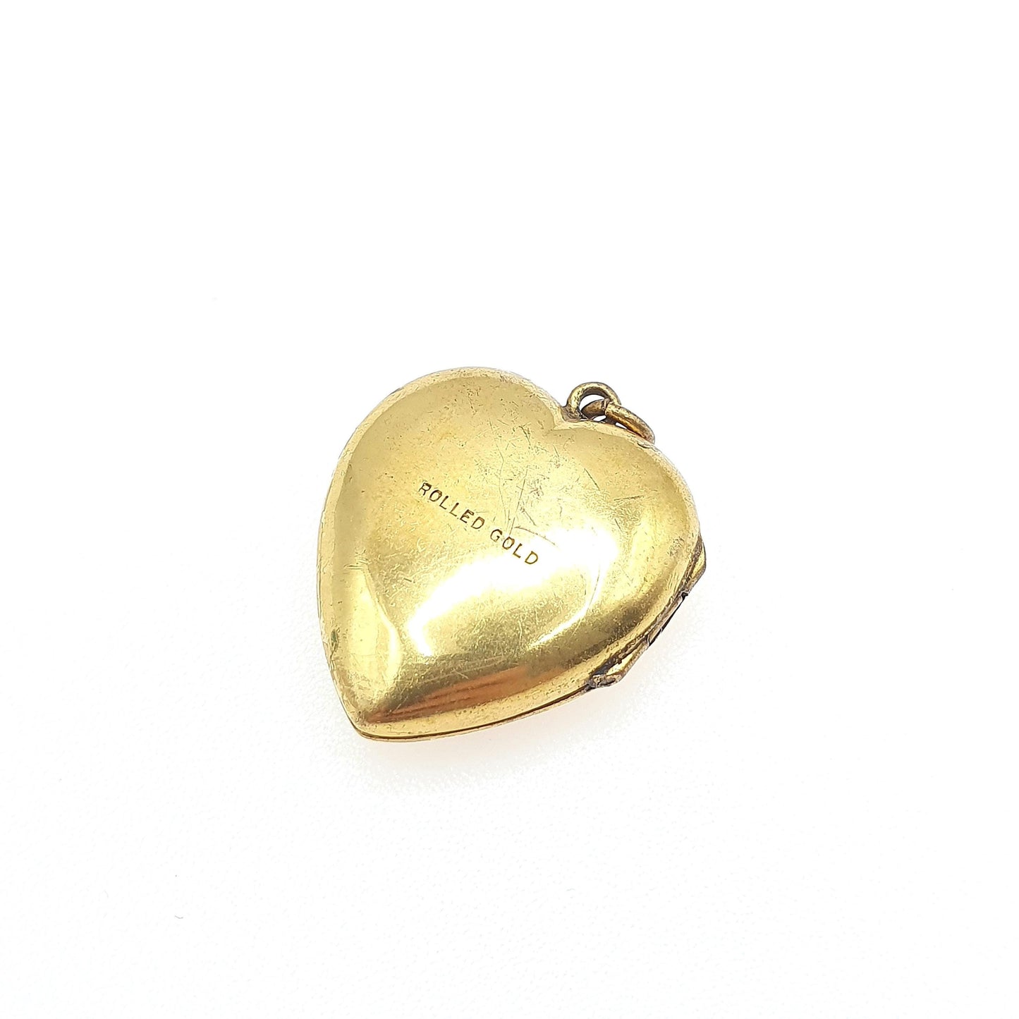 Antique Rolled Gold Heart Locket Pendant Necklace Vintage Jewellery Engraved Gold Filled Love Romantic