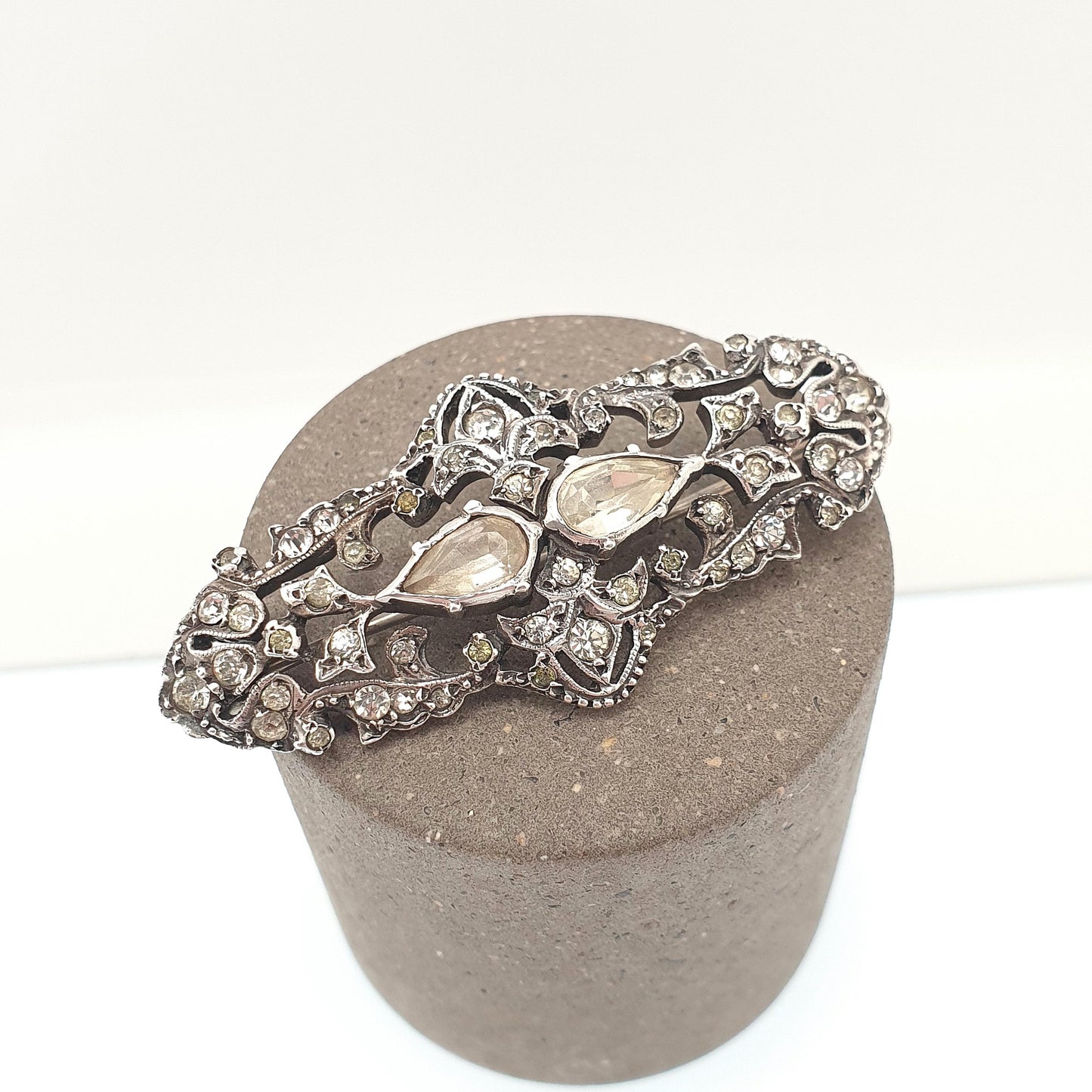Antique Victorian Solid Silver Diamond Paste Brooch Georgian Style Cluster Foiled Diamond Pastes Oval Cut Vintage Womens Jewelry Jewellery
