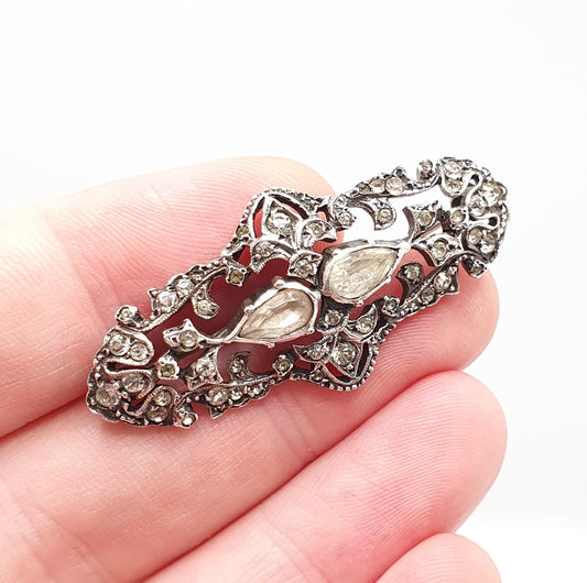 Antique Victorian Solid Silver Diamond Paste Brooch Georgian Style Cluster Foiled Diamond Pastes Oval Cut Vintage Womens Jewelry Jewellery