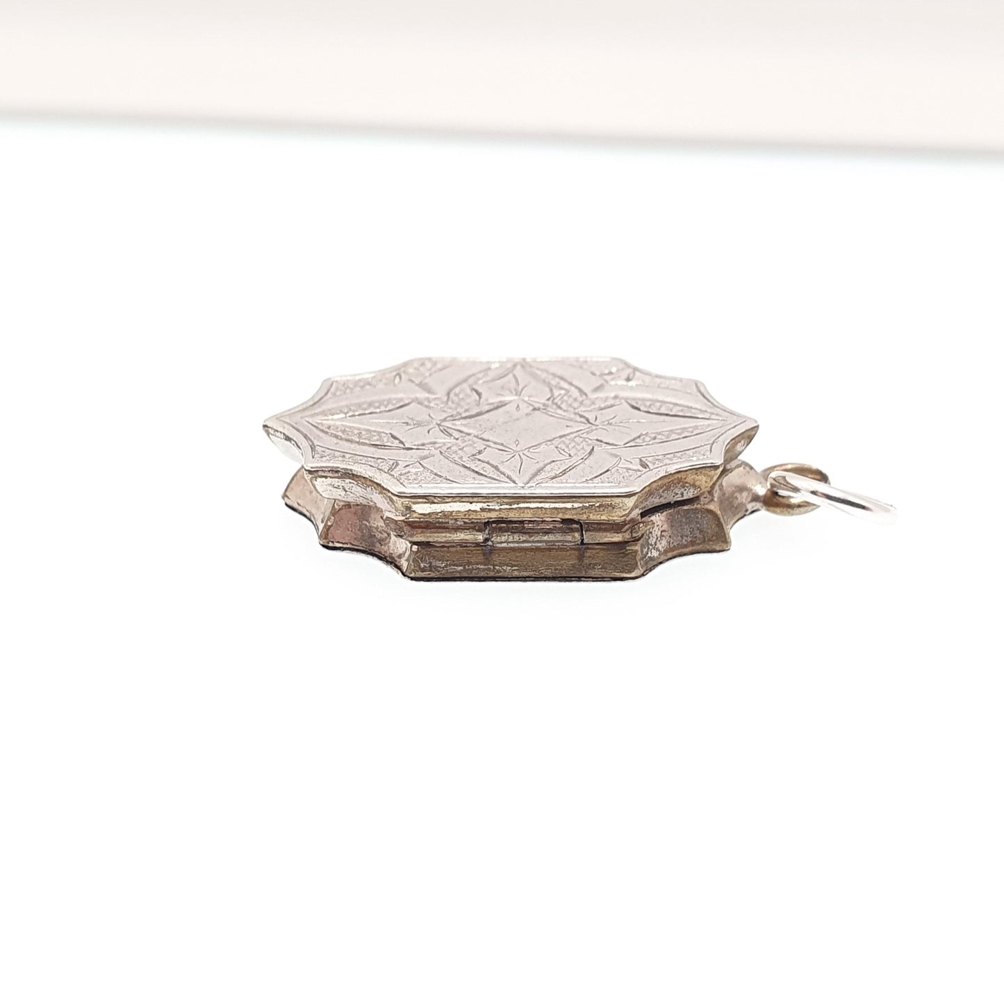 Antique Victorian Solid Silver Locket Flower Basket Engraved Back and Front Oval Pendant Picture Photo Vintage Womens Jewelry Jewellery