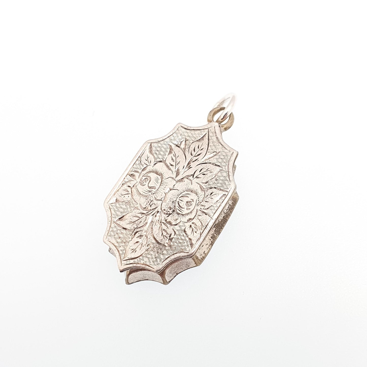 Antique Victorian Solid Silver Locket Flower Basket Engraved Back and Front Oval Pendant Picture Photo Vintage Womens Jewelry Jewellery