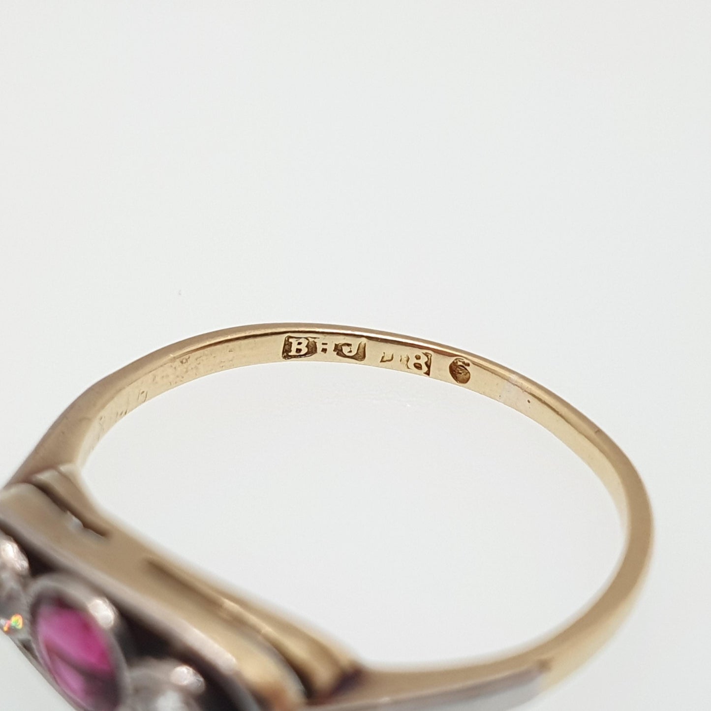 Antique 18ct Gold Natural Ruby & Diamond Ring Art Deco Solid 750 Trilogy 1920s Vintage Jewelry Jewellery