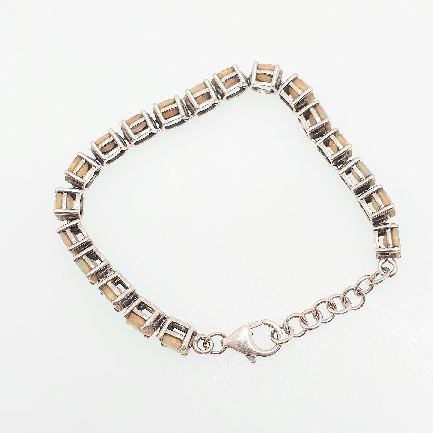 Vintage Sterling Silver Opal Tennis Bracelet Solid 925 TGGC Oval Cut Ladies Womens Jewelry Retro Jewellery