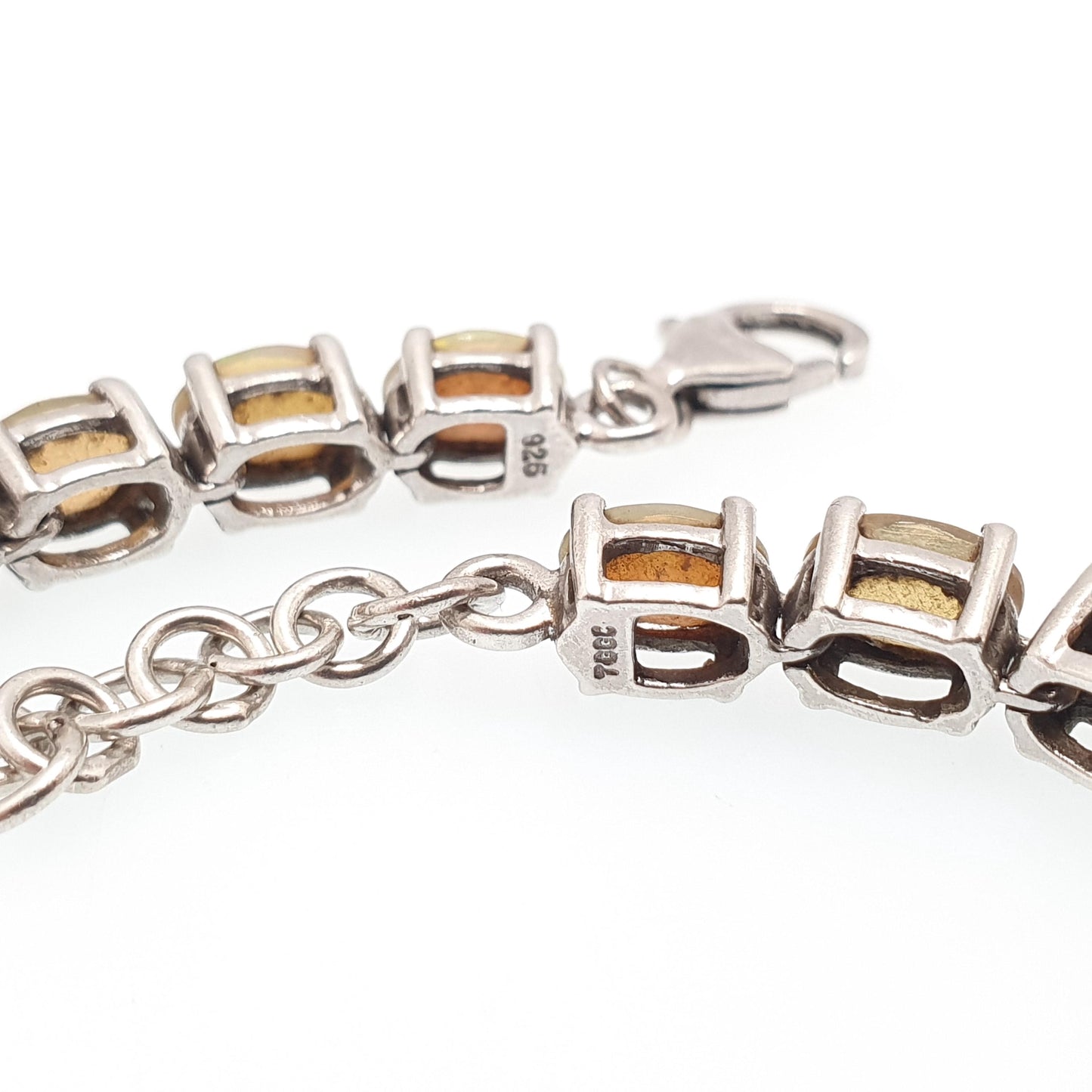 Vintage Sterling Silver Opal Tennis Bracelet Solid 925 TGGC Oval Cut Ladies Womens Jewelry Retro Jewellery