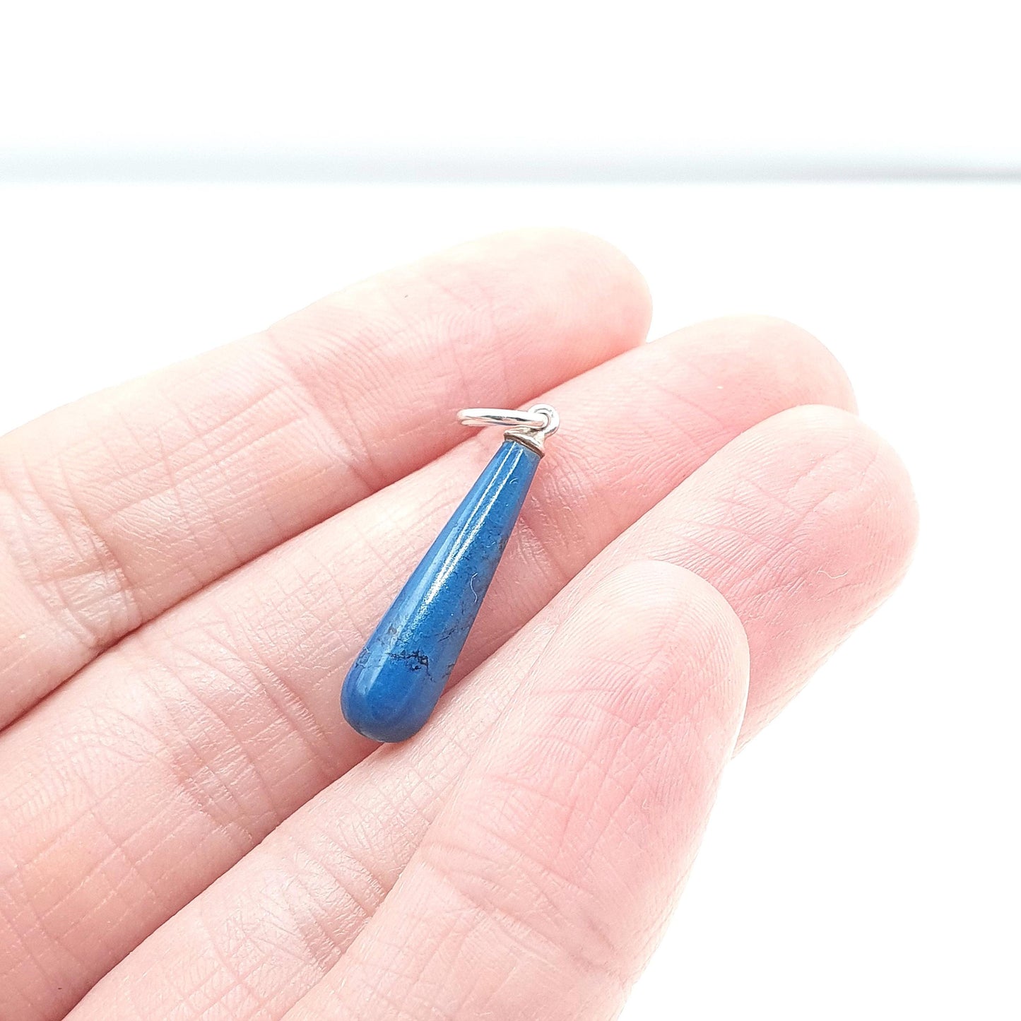 Antique Art Deco Solid Silver Sodalite Teardrop Blue Gemstone Pendant Womens Vintage Jewelry Jewellery