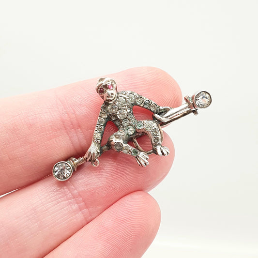 Antique Solid Silver Monkey Brooch Diamond Paste Victorian Ruby Paste Eyes Chimp Ape Vintage Womens Jewelry Jewellery