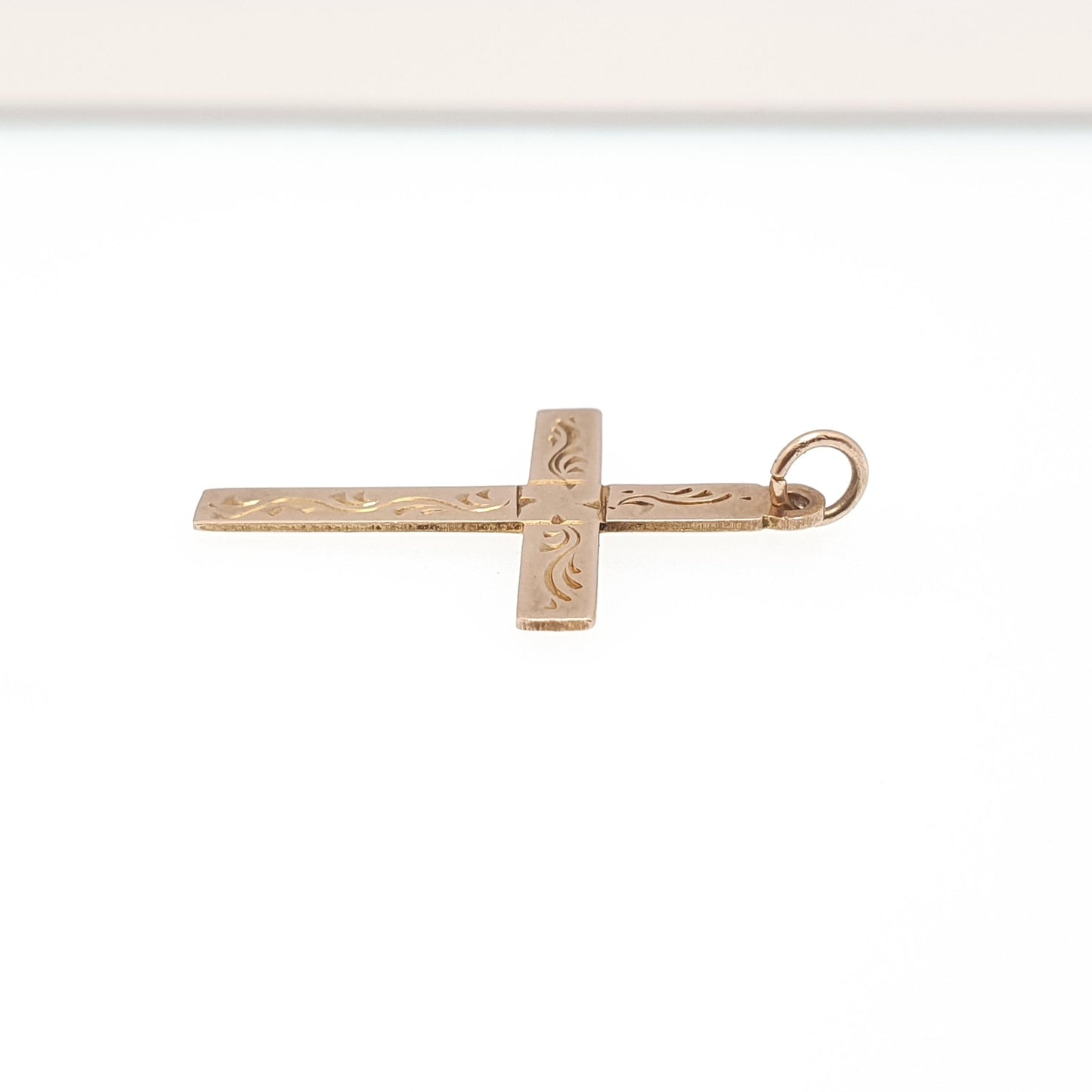Antique 9ct 9k Gold Crucifix Necklace Cross Pendant Engraved Solid 375 9kt Vintage Womens Mens Jewellery Jewelry