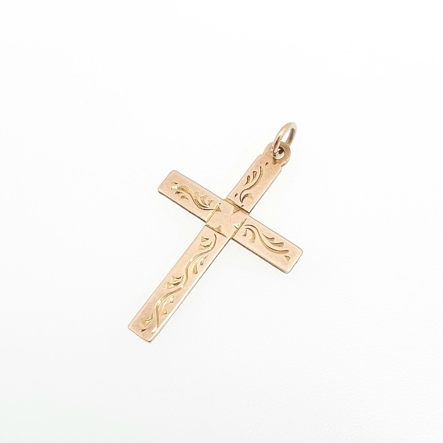 Antique 9ct 9k Gold Crucifix Necklace Cross Pendant Engraved Solid 375 9kt Vintage Womens Mens Jewellery Jewelry