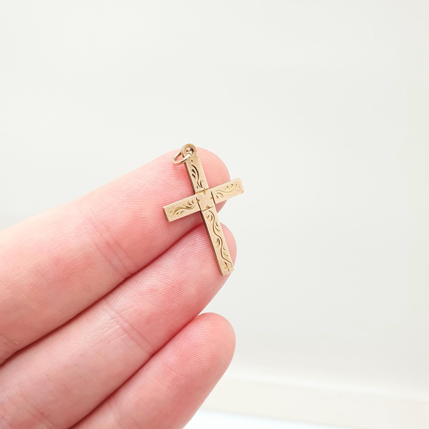 Antique 9ct 9k Gold Crucifix Necklace Cross Pendant Engraved Solid 375 9kt Vintage Womens Mens Jewellery Jewelry