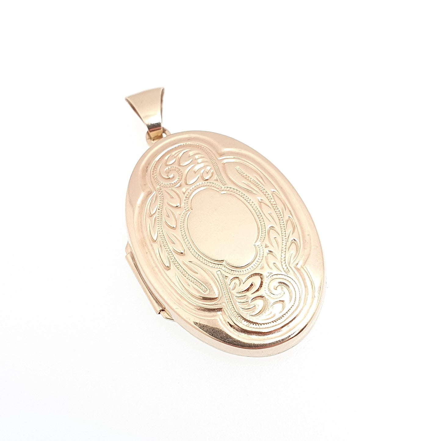 Vintage Solid 9ct 9k Gold Locket Large Oval All 375 9kt Gold Necklace Pendant Engraved Retro Jewelry Womens Jewellery