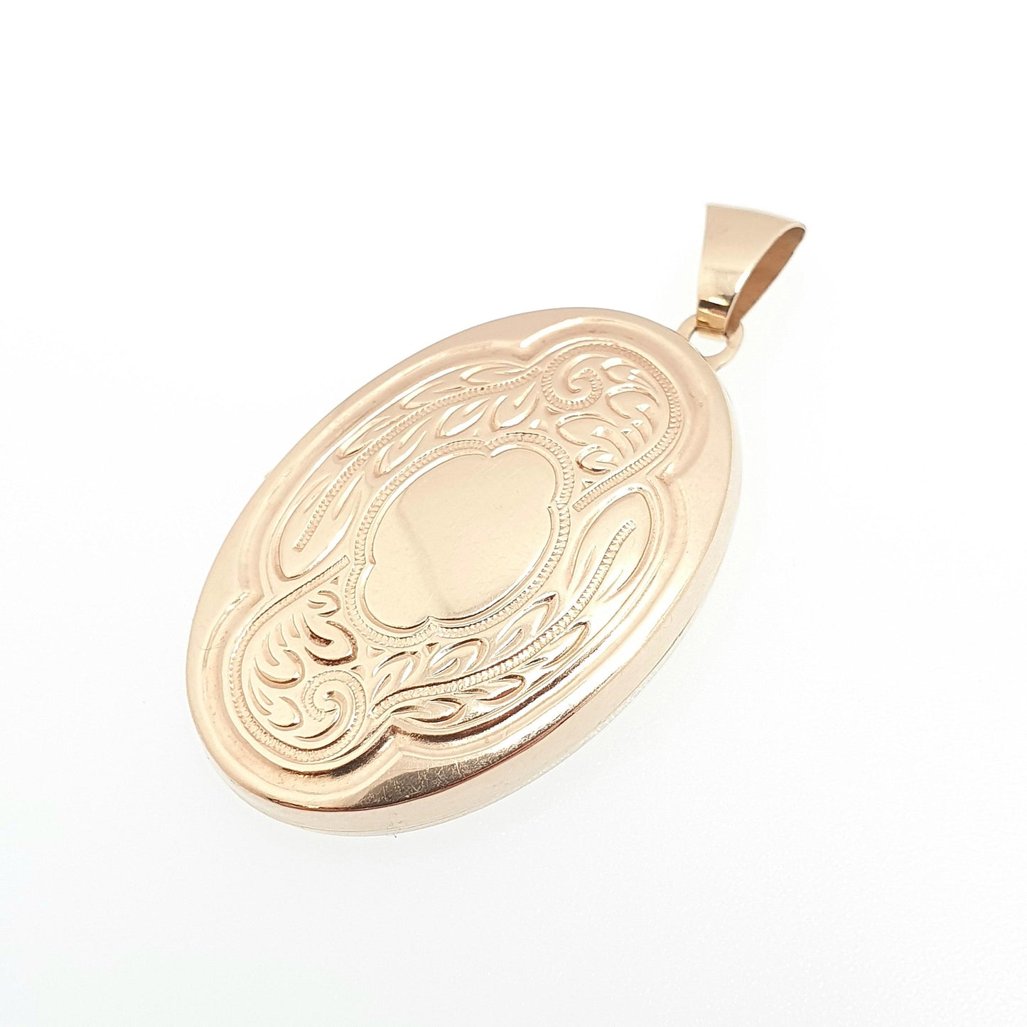 Vintage Solid 9ct 9k Gold Locket Large Oval All 375 9kt Gold Necklace Pendant Engraved Retro Jewelry Womens Jewellery