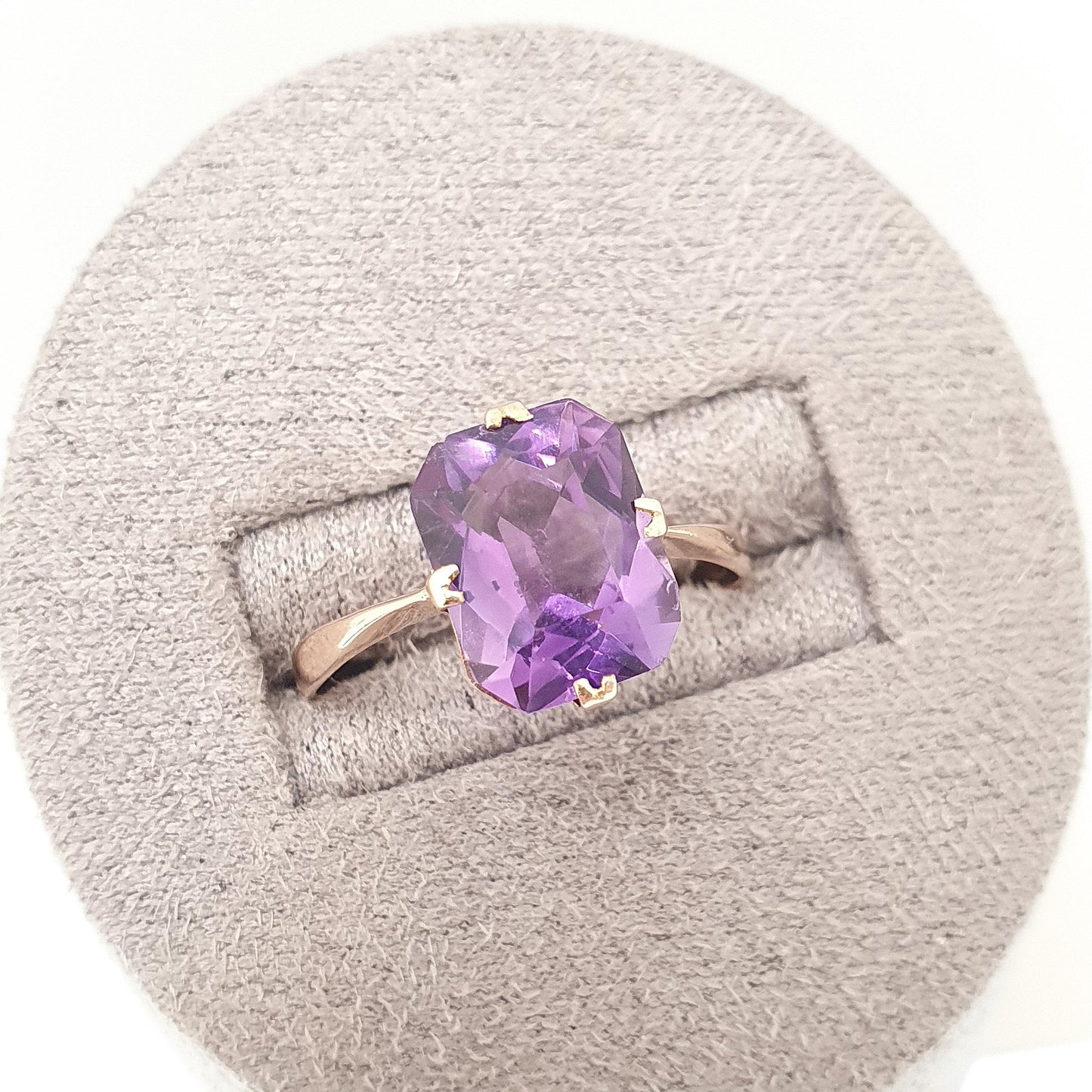 Antique 9ct 9k Gold Amethyst Ring Art Deco Rectangular Cut Solitaire Solid 375 9kt Genuine Gemstone Vintage Womens Jewelry Jewellery