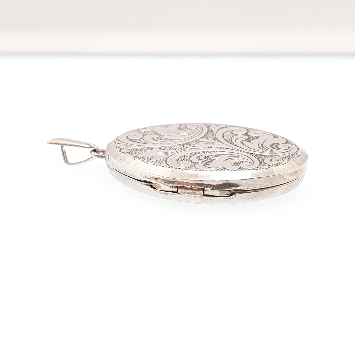 Vintage GEORG JENSEN Sterling Silver Locket Oval Scroll Embossed Necklace Pendant Hallmark Cute Picture Photo Womens Jewelry Jewellery Retro