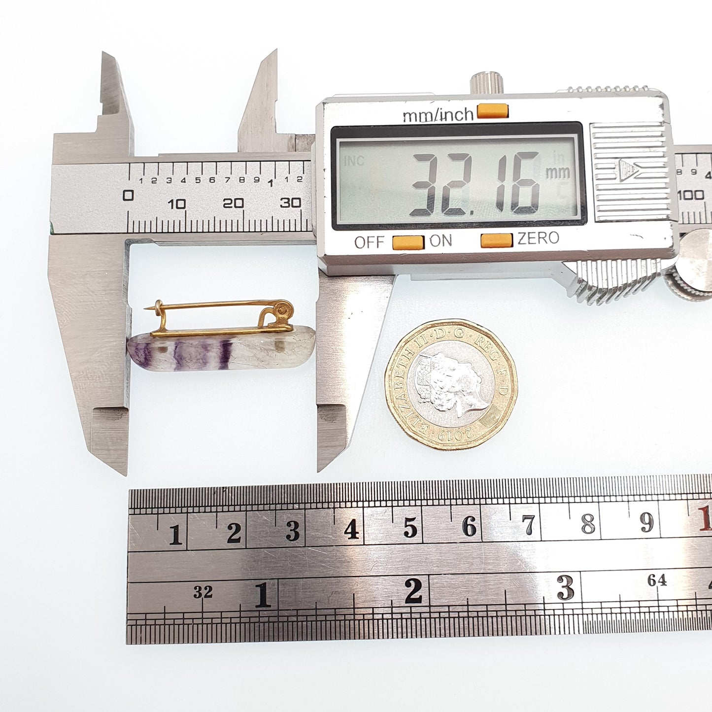 Antique Victorian Blue John Brooch Bar Pin Gold Gilt Genuine Real Bleu Jaune Vintage Womens Jewelry