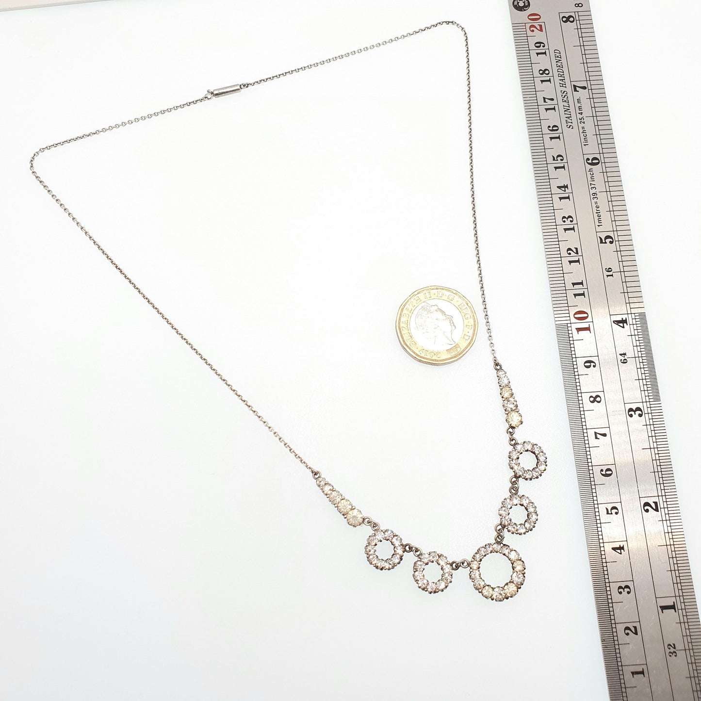 Antique Sterling Silver Diamond Paste Necklace Art Deco Polo Donut Pendant 1920s Vintage Chain Link Womens Jewellery Jewelry
