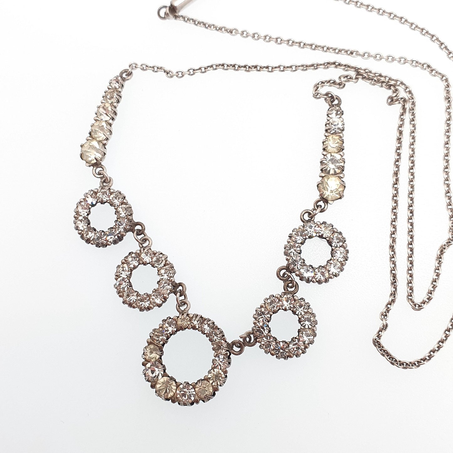 Antique Sterling Silver Diamond Paste Necklace Art Deco Polo Donut Pendant 1920s Vintage Chain Link Womens Jewellery Jewelry