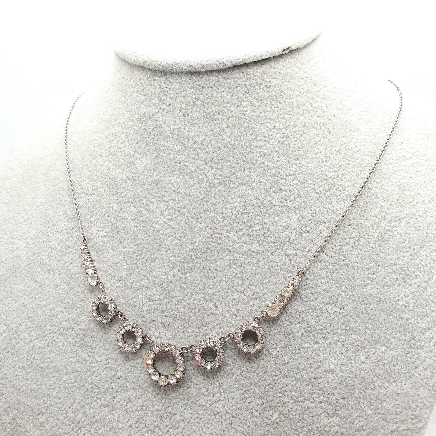 Antique Sterling Silver Diamond Paste Necklace Art Deco Polo Donut Pendant 1920s Vintage Chain Link Womens Jewellery Jewelry