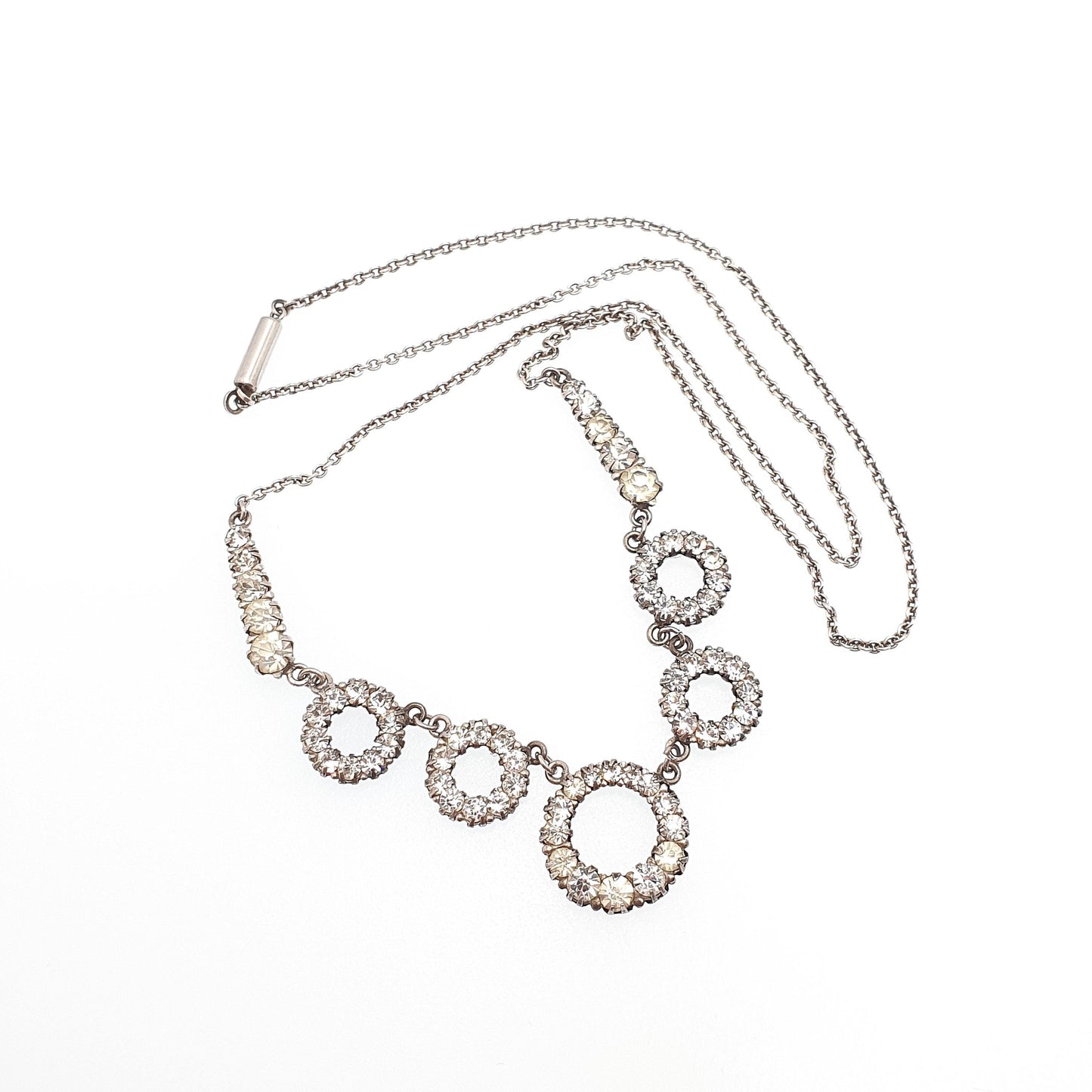 Antique Sterling Silver Diamond Paste Necklace Art Deco Polo Donut Pendant 1920s Vintage Chain Link Womens Jewellery Jewelry