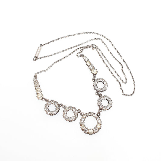 Antique Sterling Silver Diamond Paste Necklace Art Deco Polo Donut Pendant 1920s Vintage Chain Link Womens Jewellery Jewelry