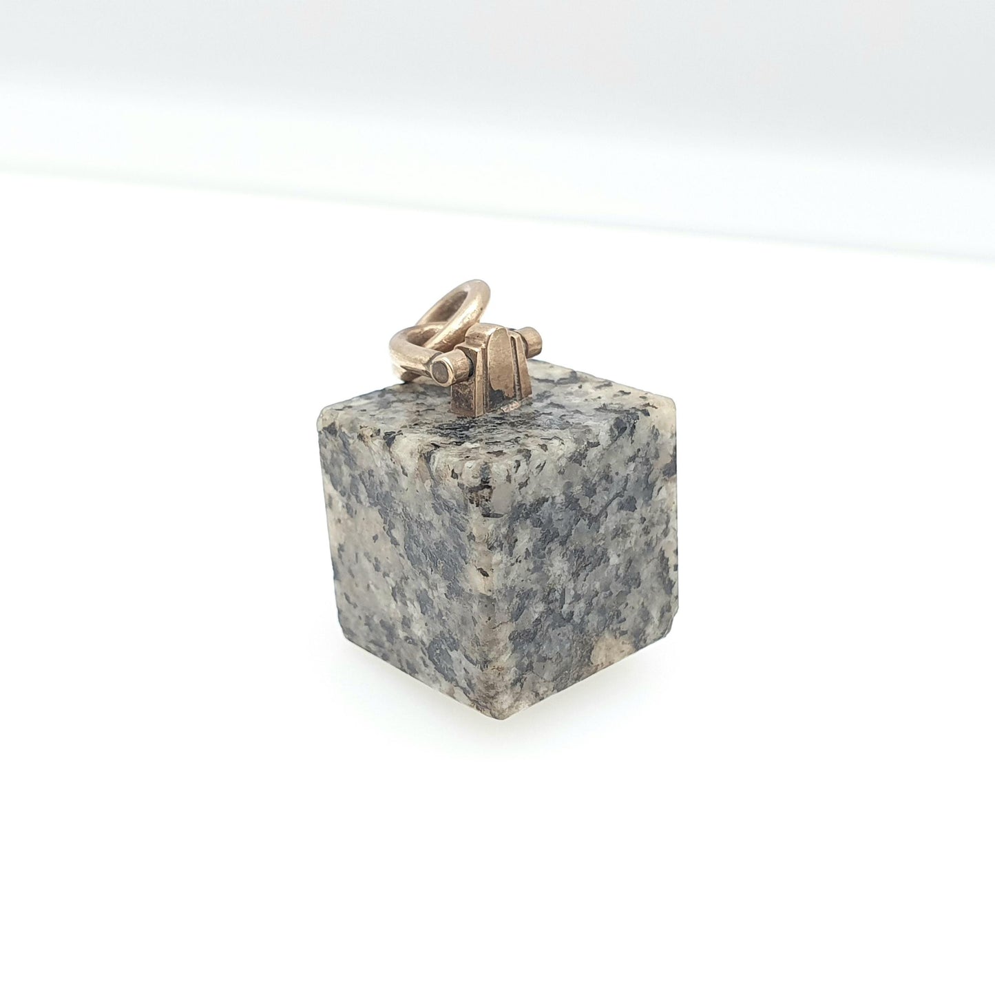 Antique 9ct 9k Gold Aberdeenshire Granite Pendant Fob Necklace Square Cube Grey Scottish Charm Hardstone Jewelry Jewellery