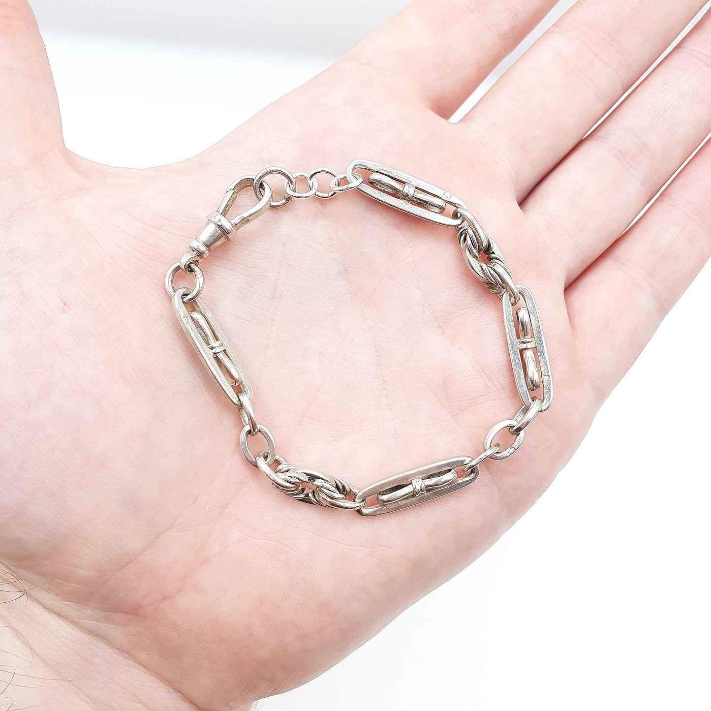 Antique Sterling Silver Albert Chain Bracelet Fancy Knot Link Victorian 12.65g 18.5cm Dog Clip Art Nouveau Jewelry Jewellery Womens
