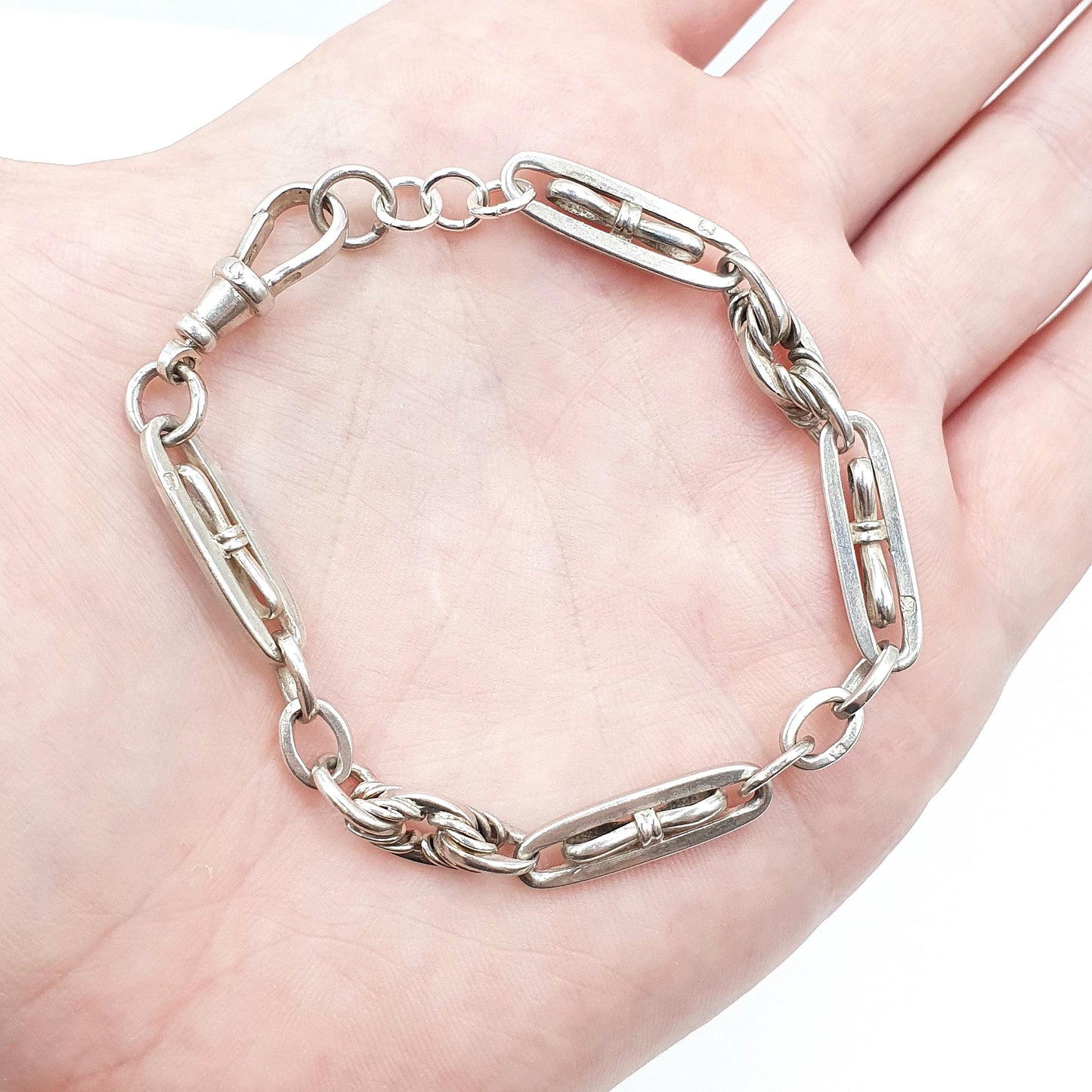 Antique Sterling Silver Albert Chain Bracelet Fancy Knot Link Victorian 12.65g 18.5cm Dog Clip Art Nouveau Jewelry Jewellery Womens