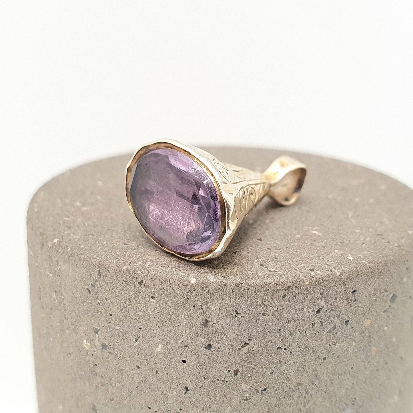 Antique 9ct 9k Gold Amethyst Fob Pendant Necklace Early Victorian Engraved Cone Purple Quartz Gemstone Solid 375 Vintage Jewellery Jewelry