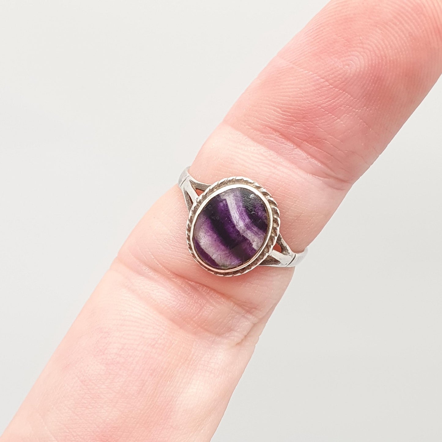 Vintage Blue John Sterling Silver Ring Signet Cabochon Oval Fluorite Bleu Jaune Womens Ladies Retro Oval Rare Gemstone Jewelry Jewellery