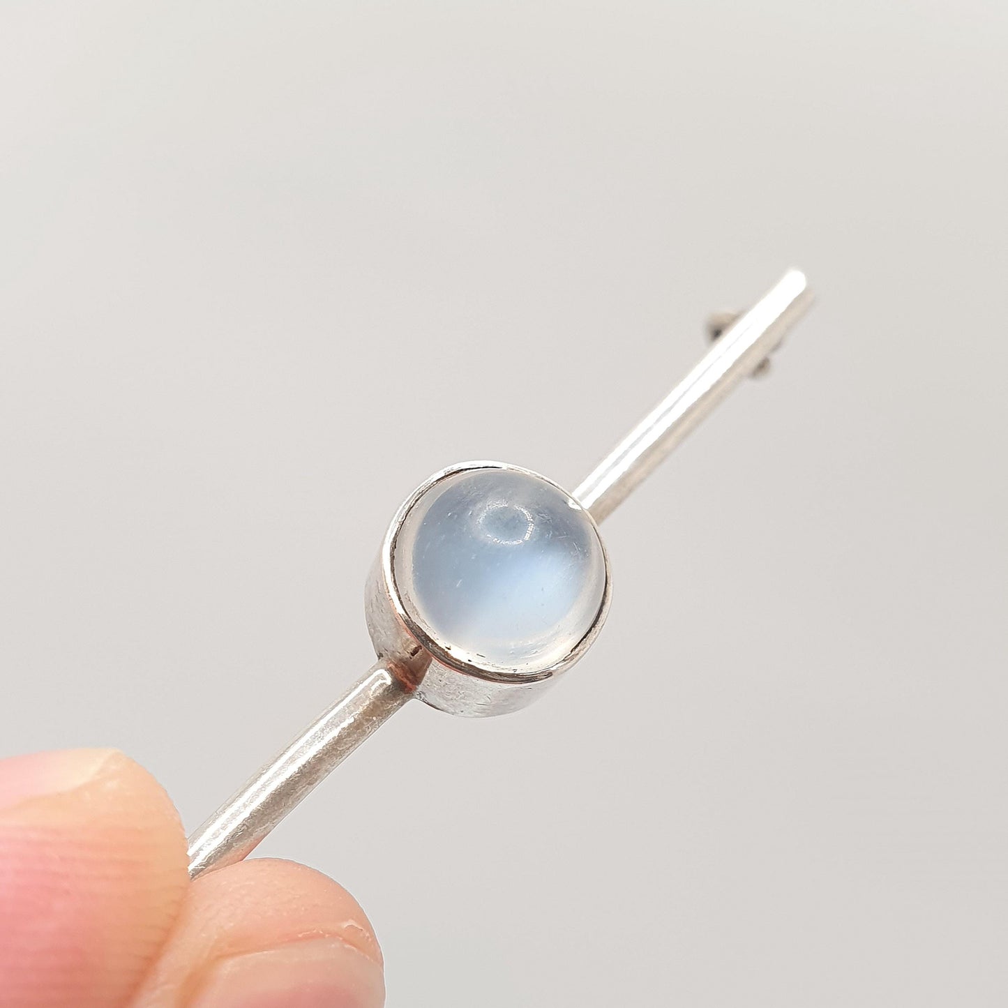 Antique Moonstone Brooch Solid Silver Victorian Vintage Bar Pin Cabochon Blue Adularescence Womens Jewelry Jewellery
