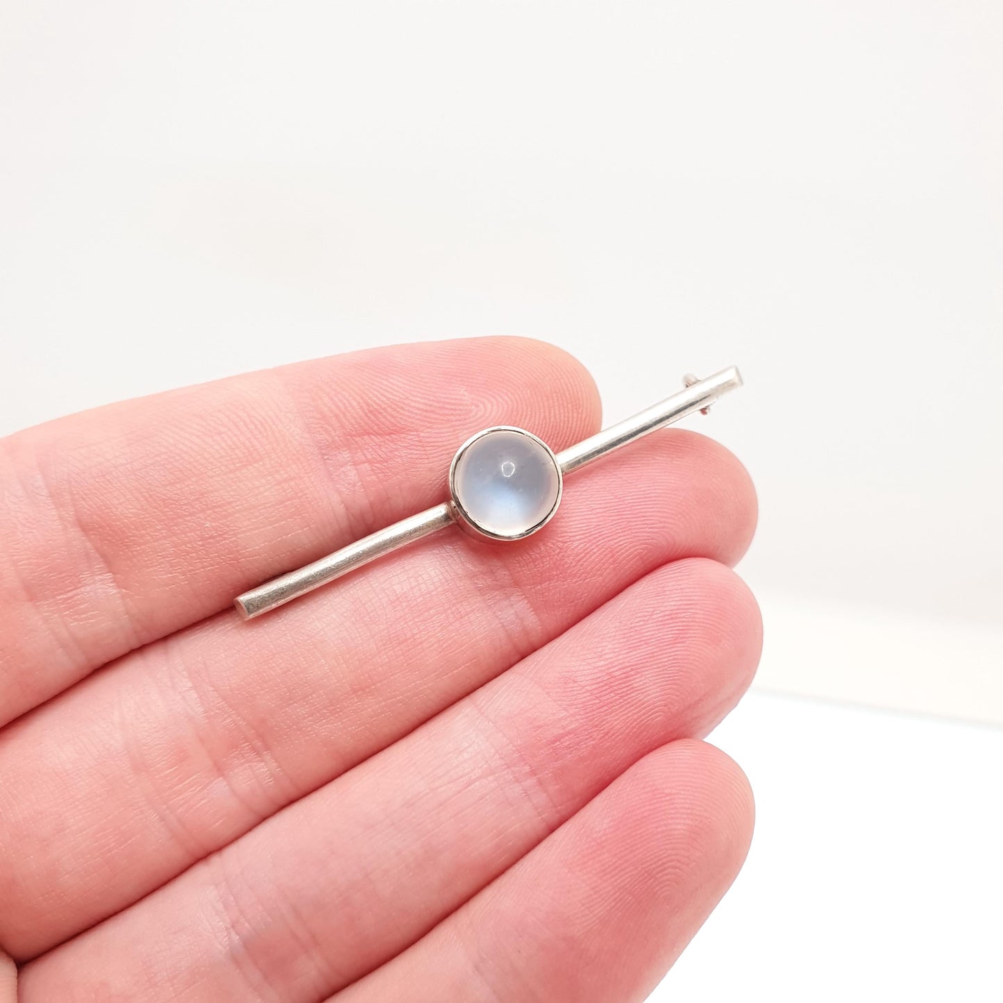 Antique Moonstone Brooch Solid Silver Victorian Vintage Bar Pin Cabochon Blue Adularescence Womens Jewelry Jewellery