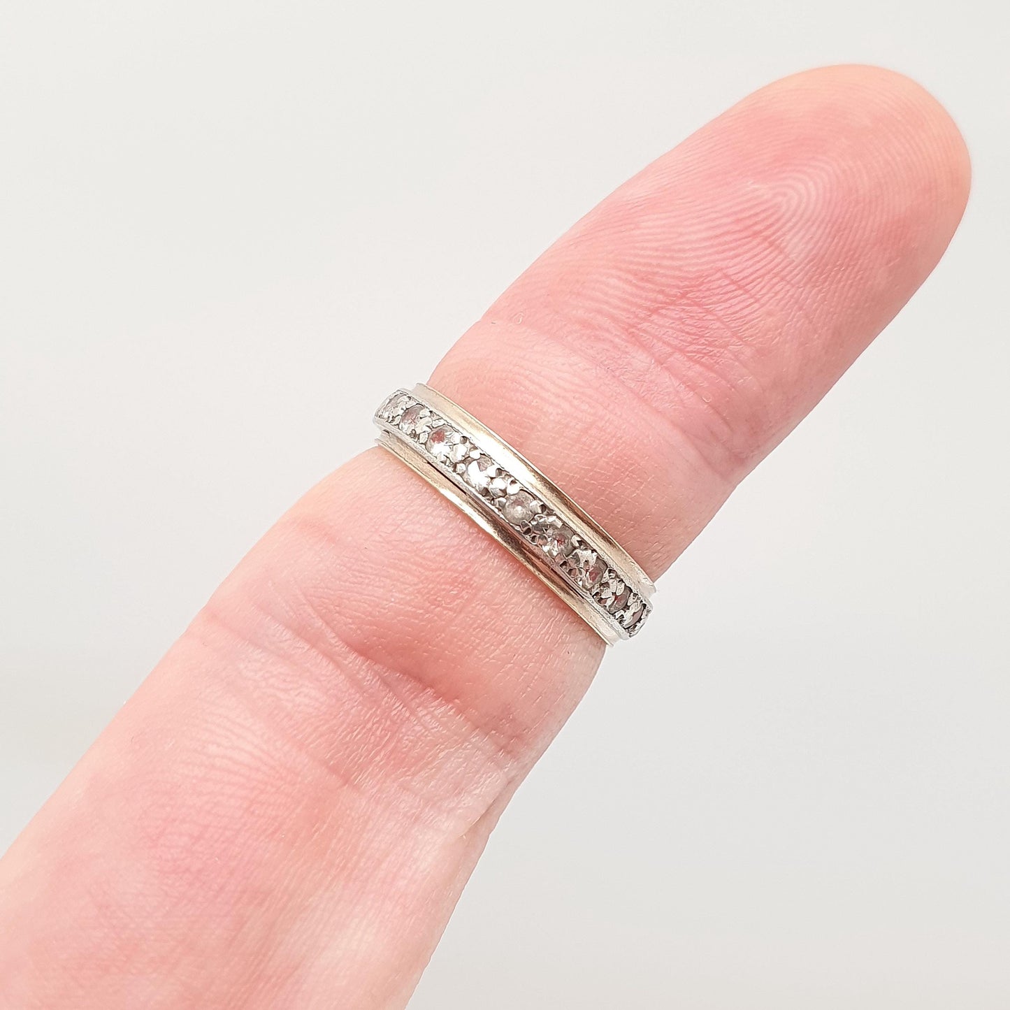 Antique 9ct 9k Gold Eternity Ring Diamond White Spinel Sterling Silver Band Solid 9kt Gold Art Deco Vintage 1920s Womens Jewelry Jewellery
