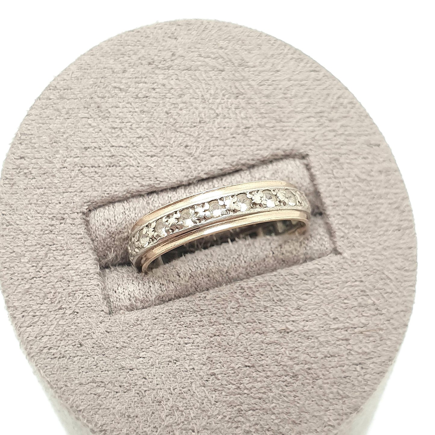 Antique 9ct 9k Gold Eternity Ring Diamond White Spinel Sterling Silver Band Solid 9kt Gold Art Deco Vintage 1920s Womens Jewelry Jewellery