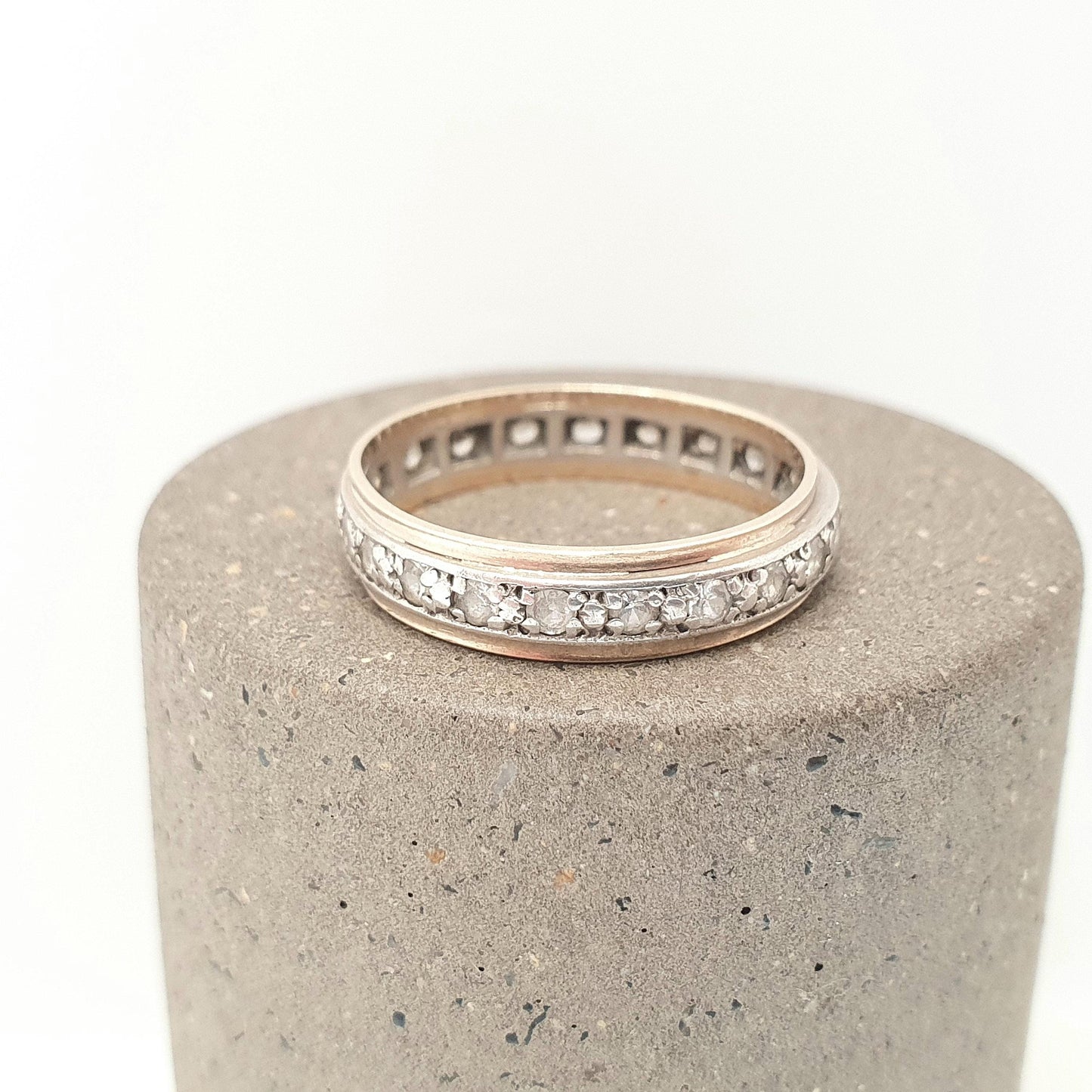 Antique 9ct 9k Gold Eternity Ring Diamond White Spinel Sterling Silver Band Solid 9kt Gold Art Deco Vintage 1920s Womens Jewelry Jewellery