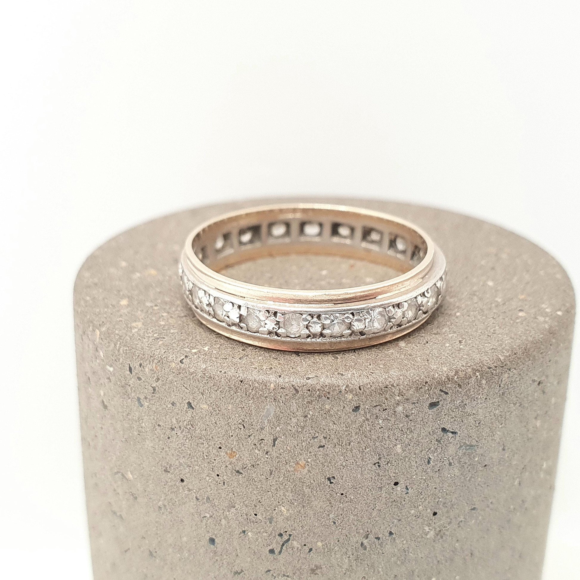 Antique 9ct 9k Gold Eternity Ring Diamond White Spinel Sterling