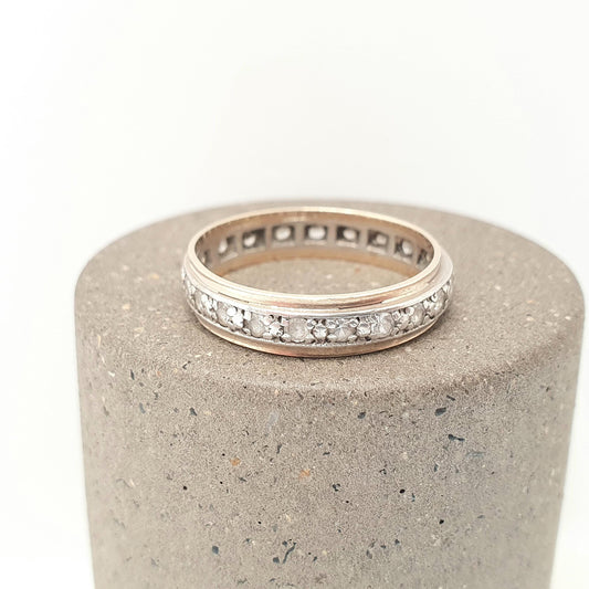 Antique 9ct 9k Gold Eternity Ring Diamond White Spinel Sterling Silver Band Solid 9kt Gold Art Deco Vintage 1920s Womens Jewelry Jewellery