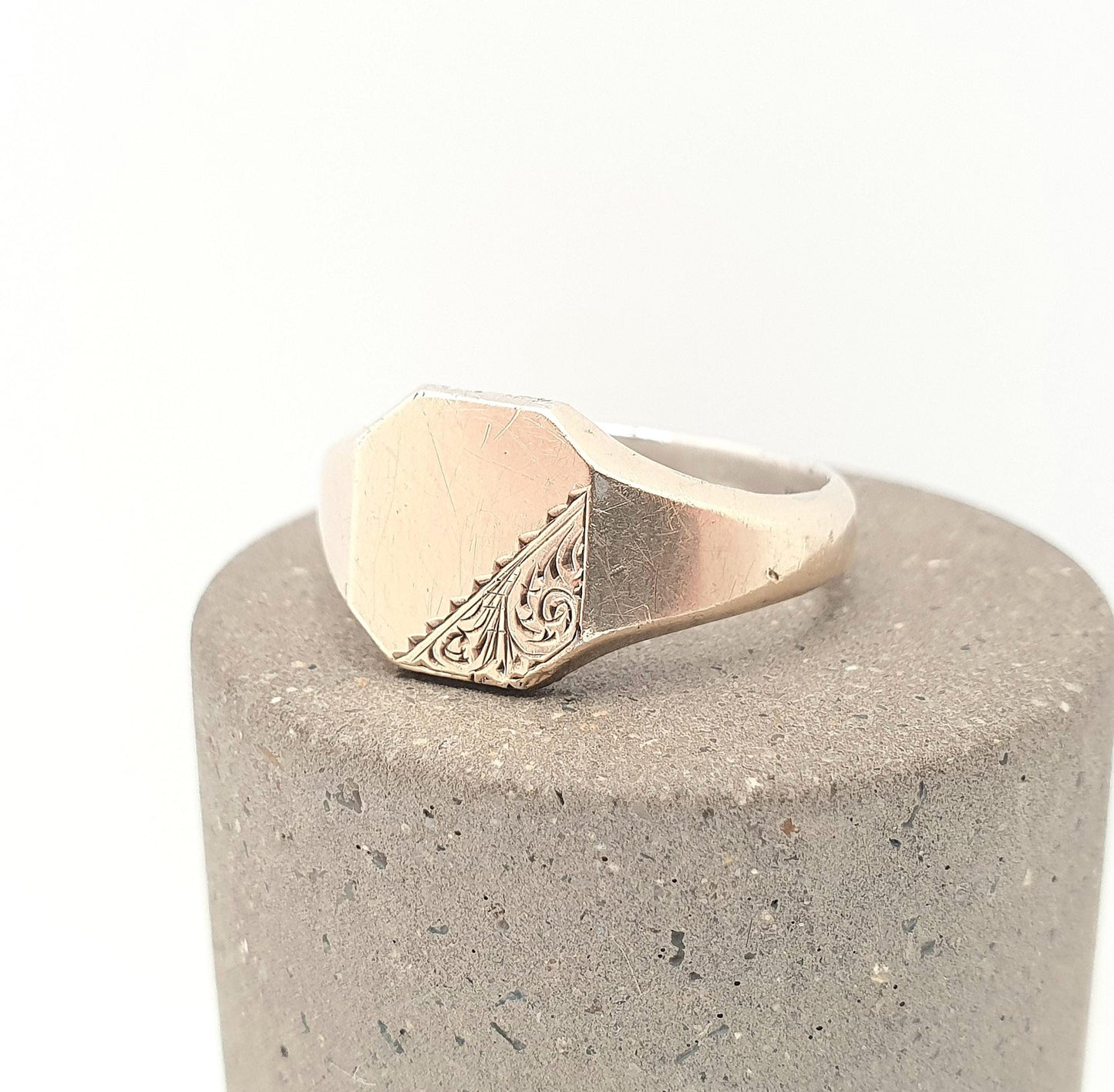 Antique 9ct Gold Cased Sterling Silver Signet Ring Square Art Deco Gold Cased Vintage Mens Womens Jewelry Jewellery