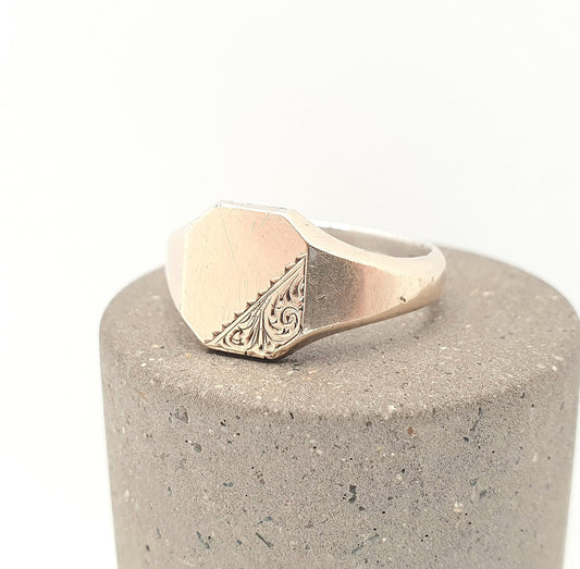 Antique 9ct Gold Cased Sterling Silver Signet Ring Square Art Deco Gold Cased Vintage Mens Womens Jewelry Jewellery
