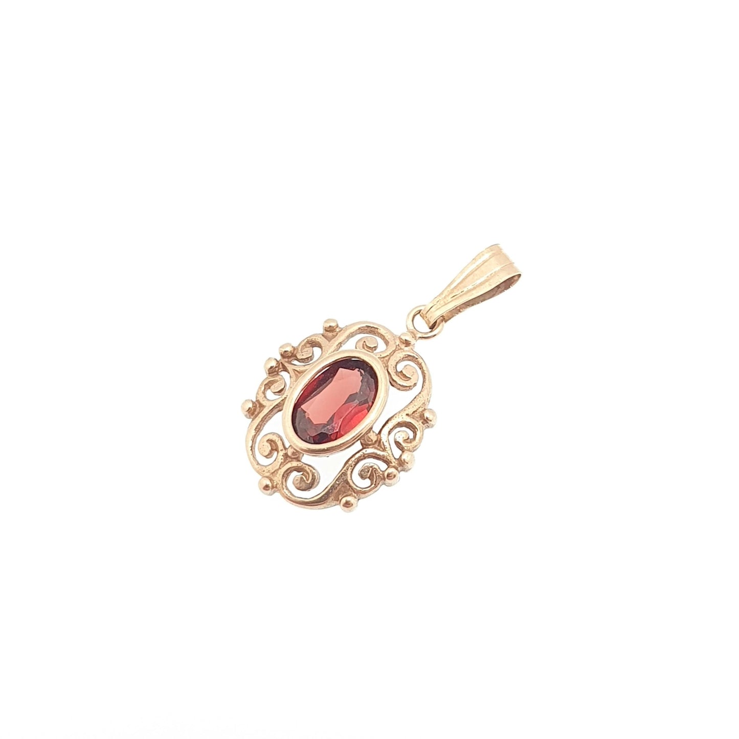 Vintage 9ct 9k Gold Garnet Pendant Necklace Solid 9kt Oval Cut Genuine Pyrope Gemstone Womens Jewellery Jewelry