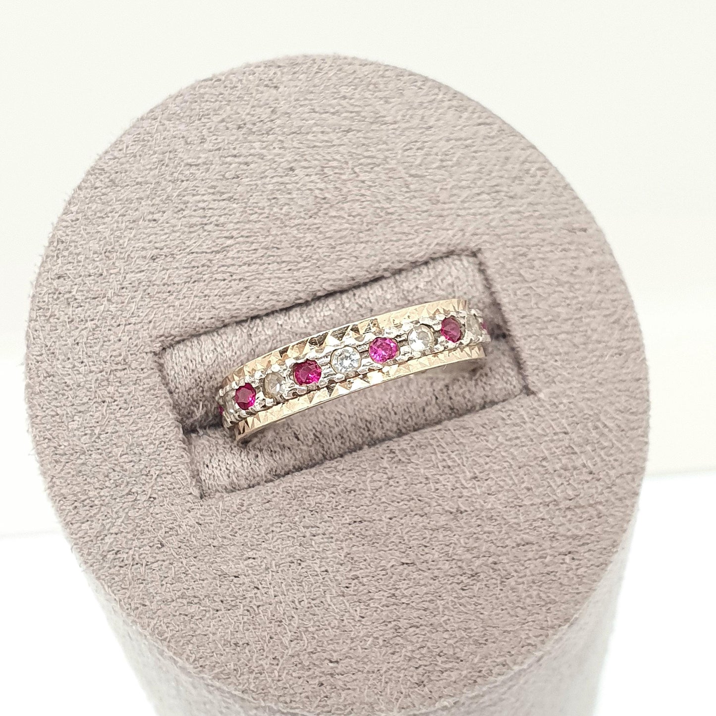 Antique Eternity Ring 9ct Gold Ruby Spinel Solid 9k 375 & Silver 1920s Fine Rare Full Estate Red Gemstone Womens Jewellery Jewelry