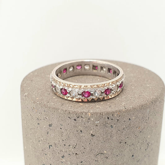 Antique Eternity Ring 9ct Gold Ruby Spinel Solid 9k 375 & Silver 1920s Fine Rare Full Estate Red Gemstone Womens Jewellery Jewelry