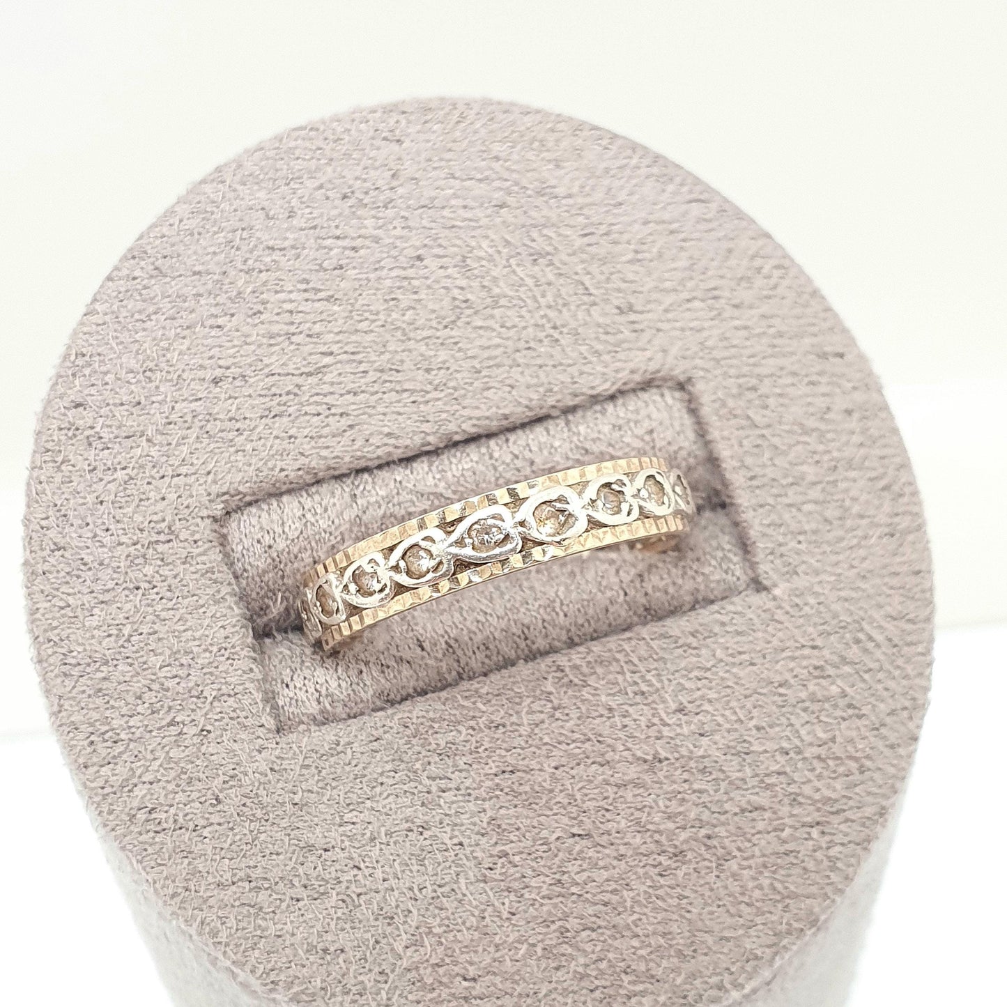 Vintage Solid 9ct Gold Full Eternity Ring Heart Border White Spinel 9k 375 Band Sparkly Diamond Style Stacker Stacking Jewelry Jewellery