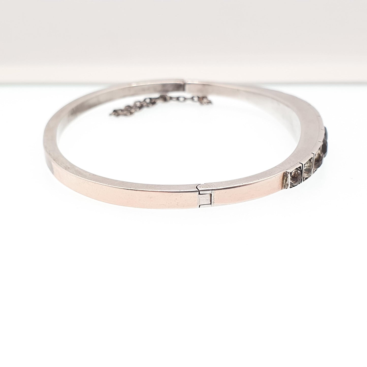 Antique Victorian Solid Silver Diamond Paste Bangle Bracelet 9ct Rose Gold Georgina Style Old Cut Pastes