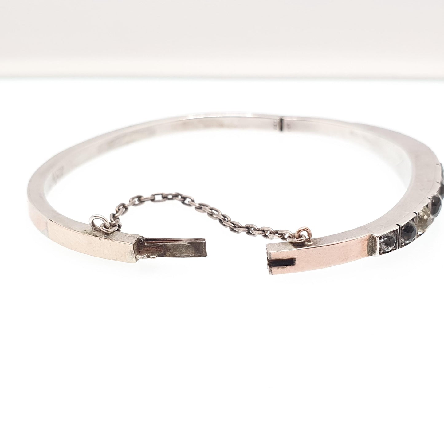 Antique Victorian Solid Silver Diamond Paste Bangle Bracelet 9ct Rose Gold Georgina Style Old Cut Pastes