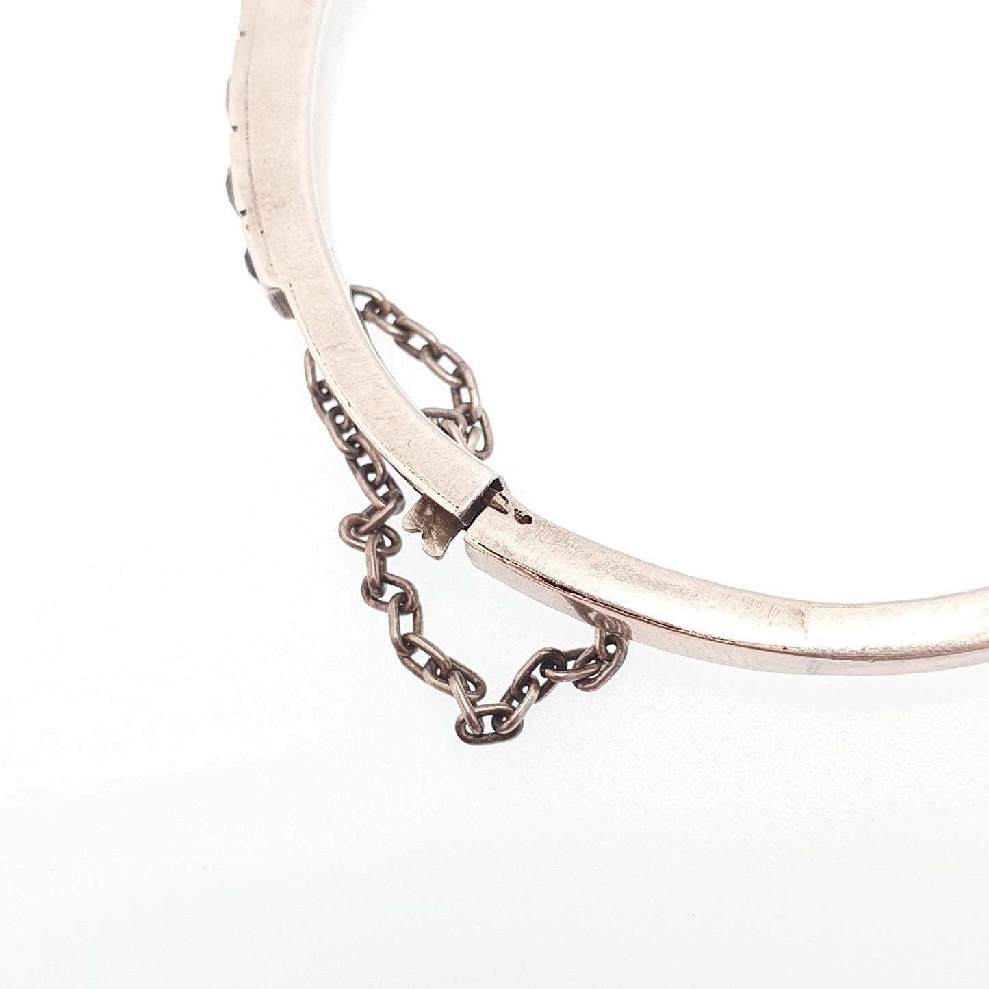 Antique Victorian Solid Silver Diamond Paste Bangle Bracelet 9ct Rose Gold Georgina Style Old Cut Pastes