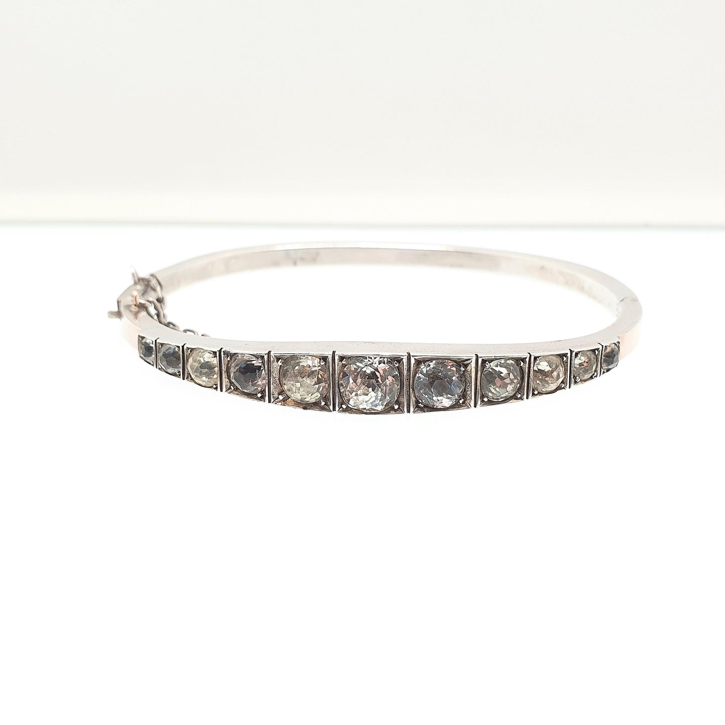 Antique Victorian Solid Silver Diamond Paste Bangle Bracelet 9ct Rose Gold Georgina Style Old Cut Pastes