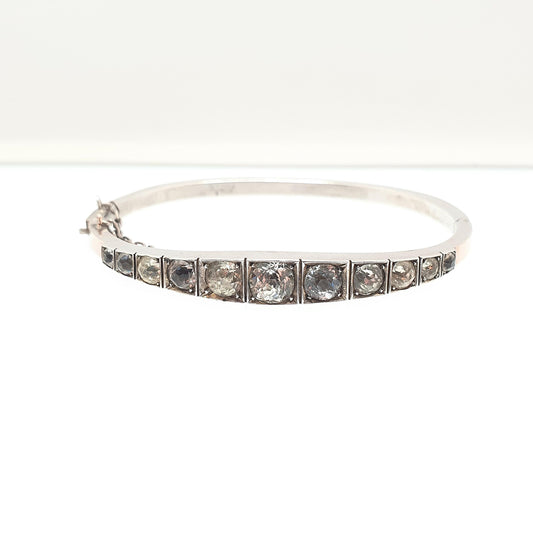 Antique Victorian Solid Silver Diamond Paste Bangle Bracelet 9ct Rose Gold Georgina Style Old Cut Pastes